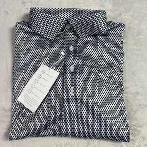 NWT Collars & Co Mens Dress Collar Polo Shirt L Black White Golf Athleisure